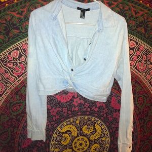 Forever 21 denim log sleeve crop top